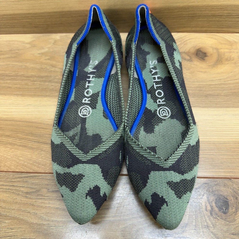 Rothys The Point Flats Olive Camo Green‎ Womens 6.5 Pointed Toe Slip On Ballet